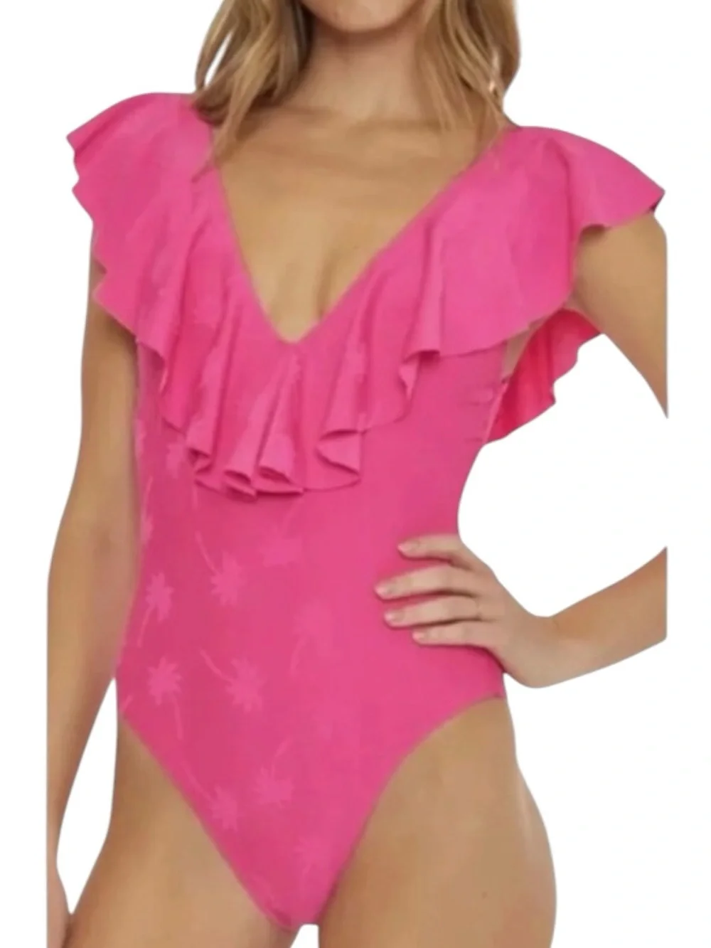 Trina Turk | Atlas Bright Pink Ruffle One-piece. Sz 12 EUC